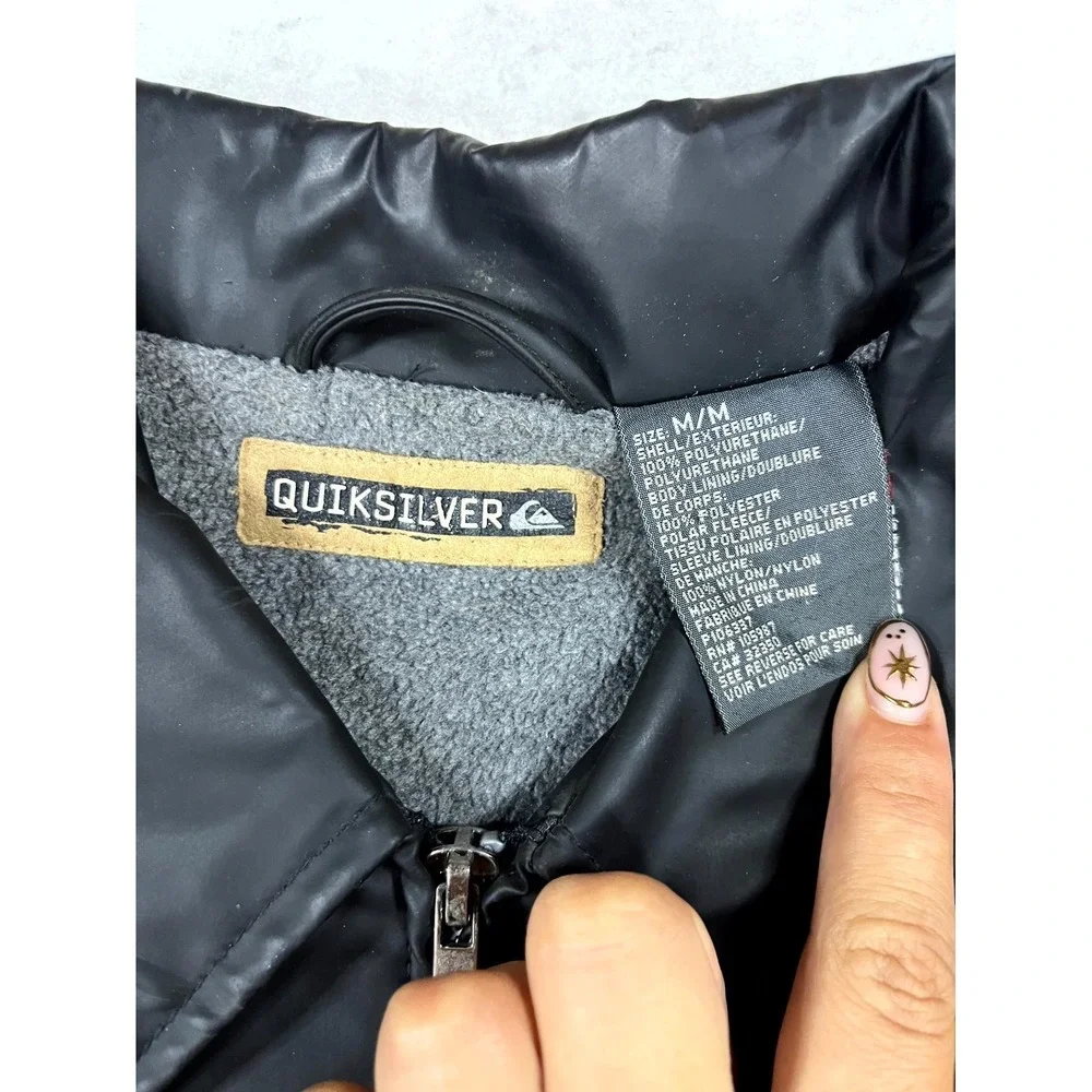 Y2K Quiksilver Jacket Mens Medium Black Fleece Lined Full Zip Insulated Thermal